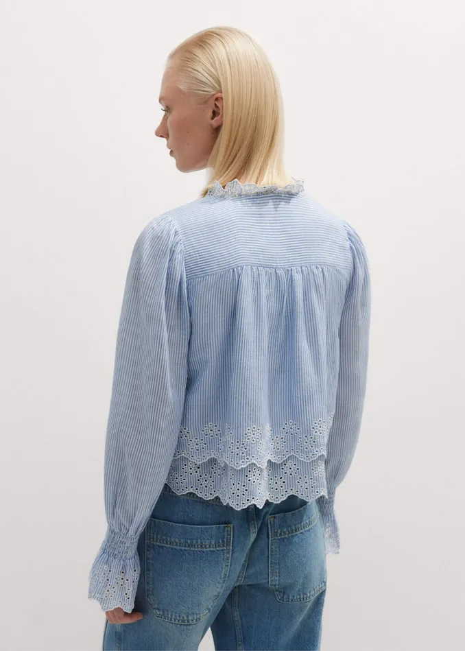 Women Cotton Stripe Broderie Crop Top Bluewhite MEEM