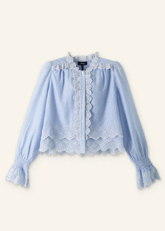 Women Cotton Stripe Broderie Crop Top Bluewhite MEEM