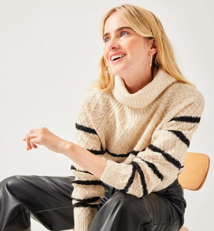 Women Cowl Neck Jumper 8211 Black Stripes Promod Jumpers And Cardigans