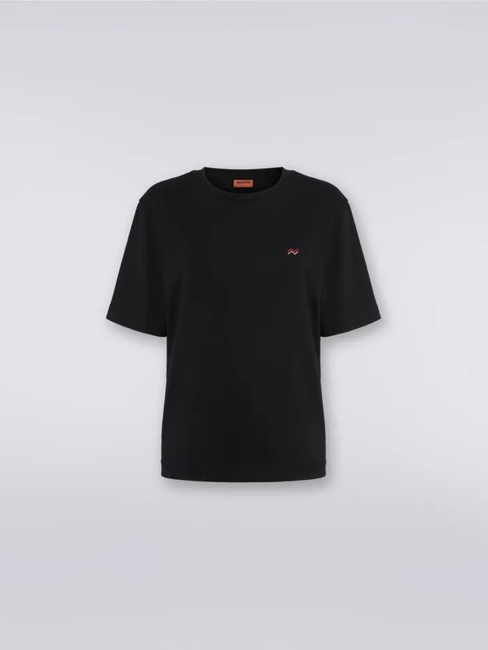 Women CrewNeck Cotton TShirt With Embroidery And Logo Black Missoni Tshirts And Tops