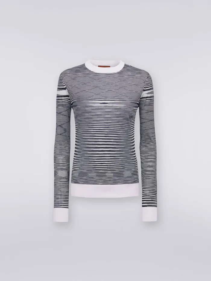 Women CrewNeck Sweater In Slubbed Silk Black and White Missoni Knitwear