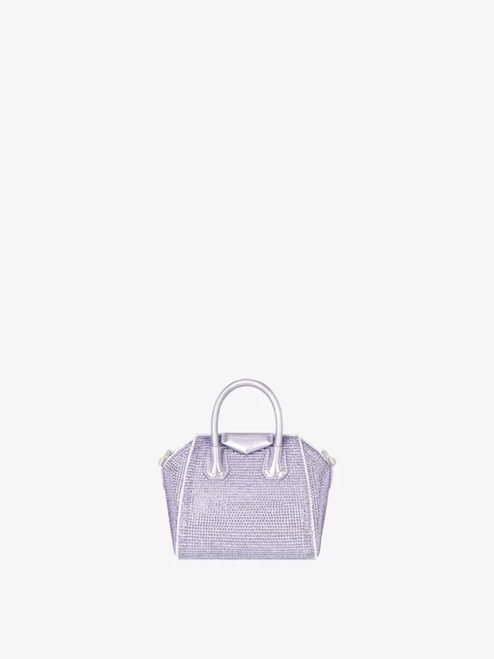 Women Crossbody Bags Givenchy Micro Antigona Bag In Satin With Strass Lavender