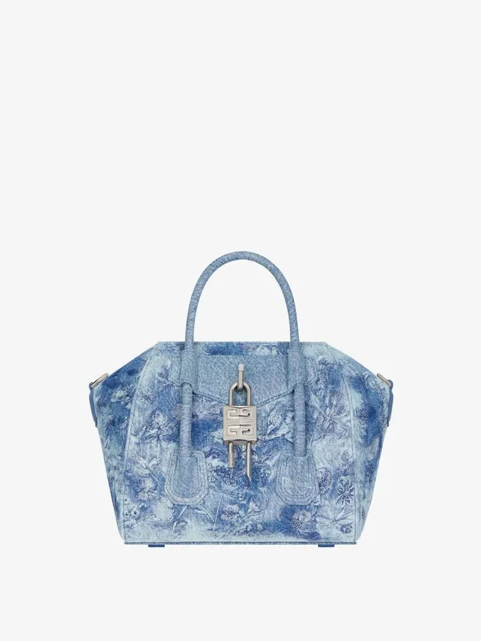 Women Crossbody Bags Givenchy Mini Antigona Lock Bag In Washed Embroidered Denim Medium Blue