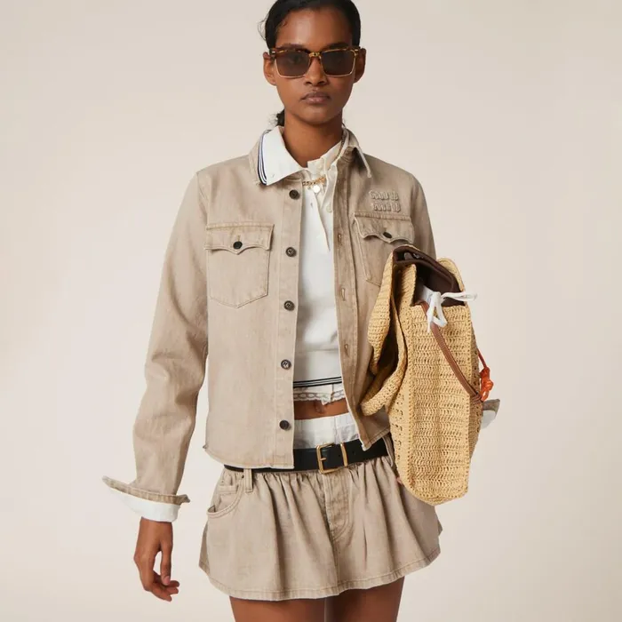 Women Denim Miu Miu Denim Shirt Beige Women Denim Miu Miu Denim Shirt Beige