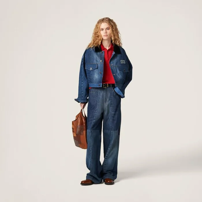Women Denim Miu Miu Denim Trucker Jacket Navy Women Denim Miu Miu Denim Trucker Jacket Navy