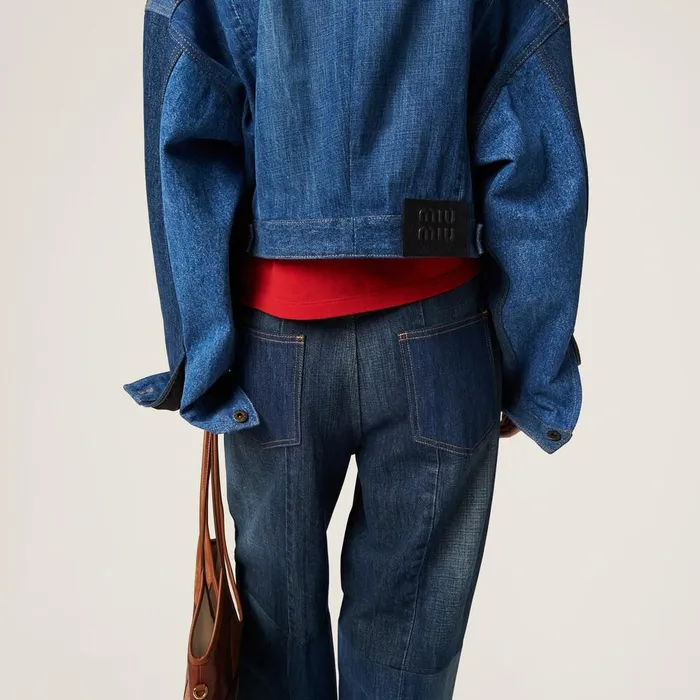 Women Denim Miu Miu Denim Trucker Jacket Navy Women Denim Miu Miu Denim Trucker Jacket Navy