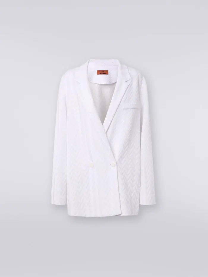 Women DoubleBreasted Blazer In Tonal Zigzag Cotton And Viscose White Missoni Coats and Jackets Women DoubleBreasted Blazer In Tonal Zigzag Cotton And Viscose White Missoni Coats and Jackets