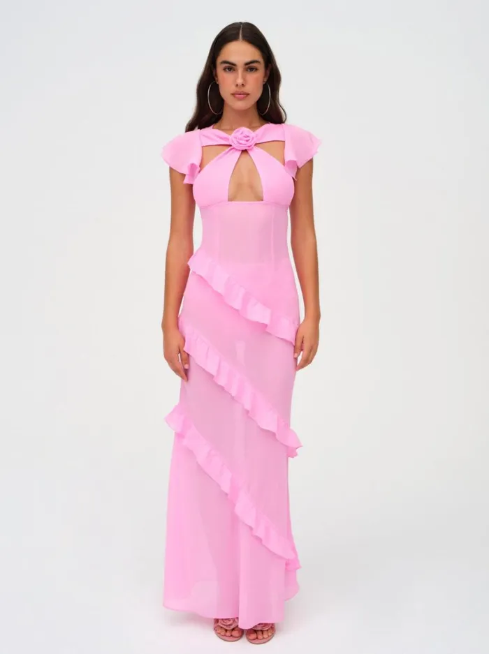Women Dresses For Love and Lemons Jessica Chiffon Maxi Dress Pink