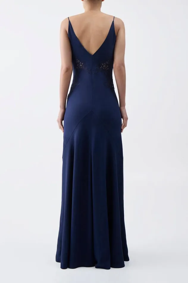Women Dresses Gabriela Hearst Apuleius Lace Dress In Navy Silk Crepe