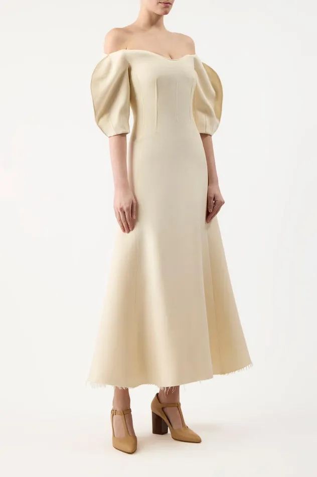 Women Dresses Gabriela Hearst Buisier Dress In Ivory Wool Silk Cady
