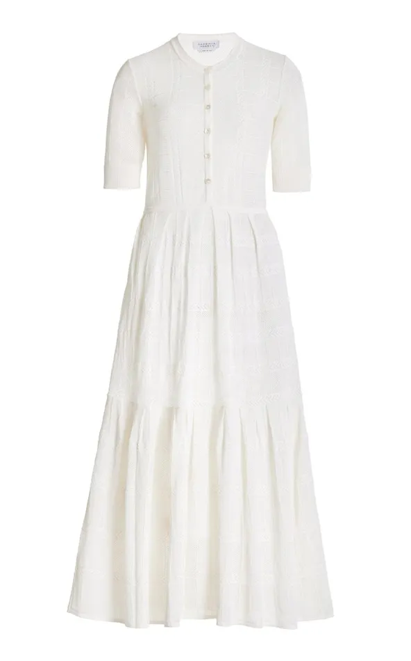 Women Dresses Gabriela Hearst Iris Pointelle Knit Pleated Dress With Slip In Ivory Cotton Silk