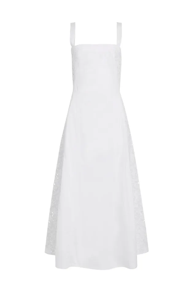 Women Dresses Gabriela Hearst Lenya Lace Dress In White Sea Island Cotton Poplin