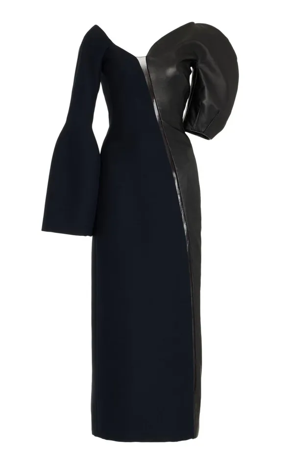 Women Dresses Gabriela Hearst Merlin Dress In Black Wool Silk Cady And Nappa Leather