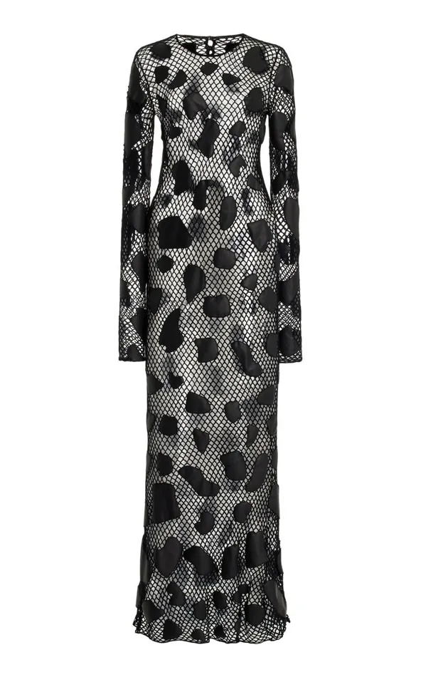 Women Dresses Gabriela Hearst Romeo Knit Dress In Black Merino Wool With Nappa Leather Patches