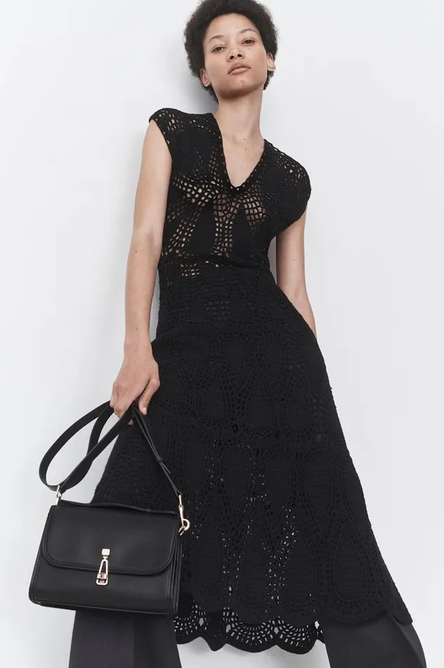 Women Dresses Gabriela Hearst Waldman Crochet Dress In Black Wool Cashmere