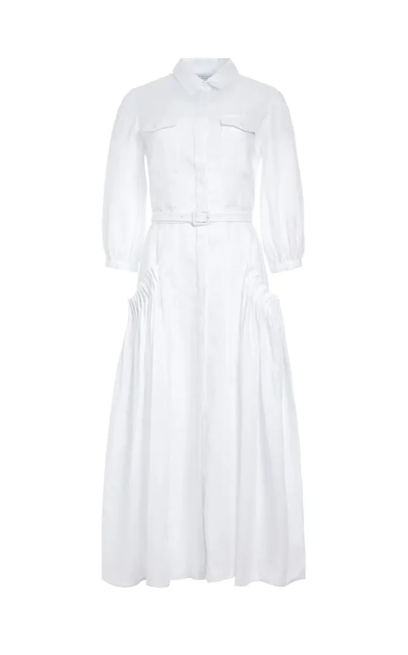 Women Dresses Gabriela Hearst Woodward Pleated Shirtdress In White Aloe Linen