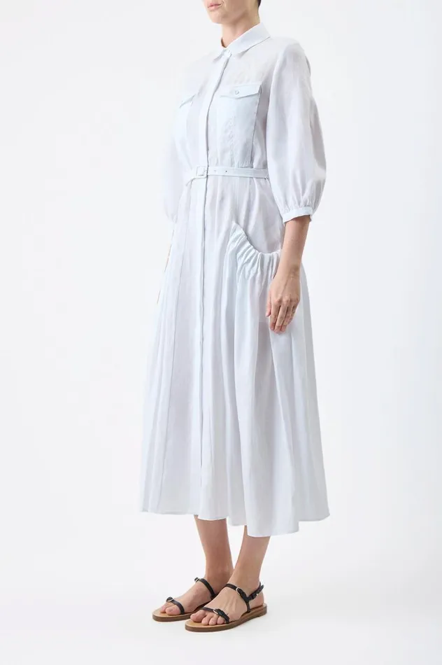 Women Dresses Gabriela Hearst Woodward Pleated Shirtdress In White Aloe Linen