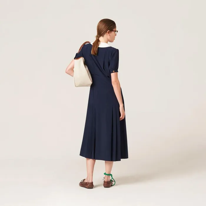 Women Dresses Miu Miu Pleated Marocain Mididress Navy Women Dresses Miu Miu Pleated Marocain Mididress Navy