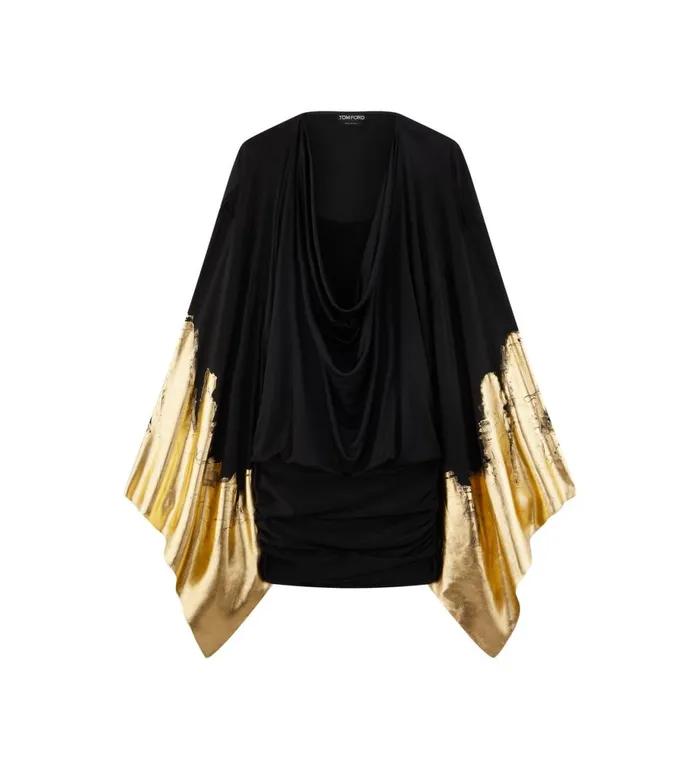 Women Dresses Tom Ford Hand Painted Slick Jersey Mini Dress Black Gold