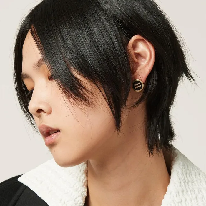 Women Earrings Miu Miu Enameled Metal Earrings Black Women Earrings Miu Miu Enameled Metal Earrings Black