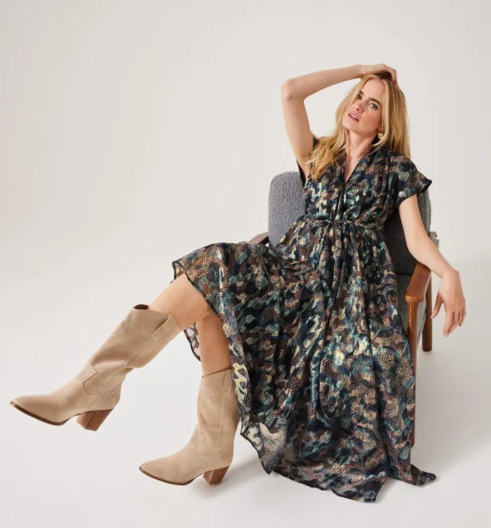 Women Eleonor Long Gltzy Dress 8211 Black Print Promod Dresses