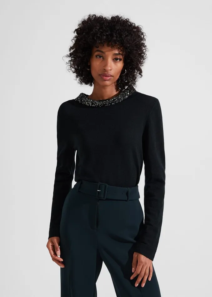 Women Esther Sequin Jumper With Cashmere Forest Green Hobbs Jumpers and Cardigans