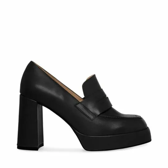 Women ETTA BLACK LEATHER Black Leather Steve Madden Heels