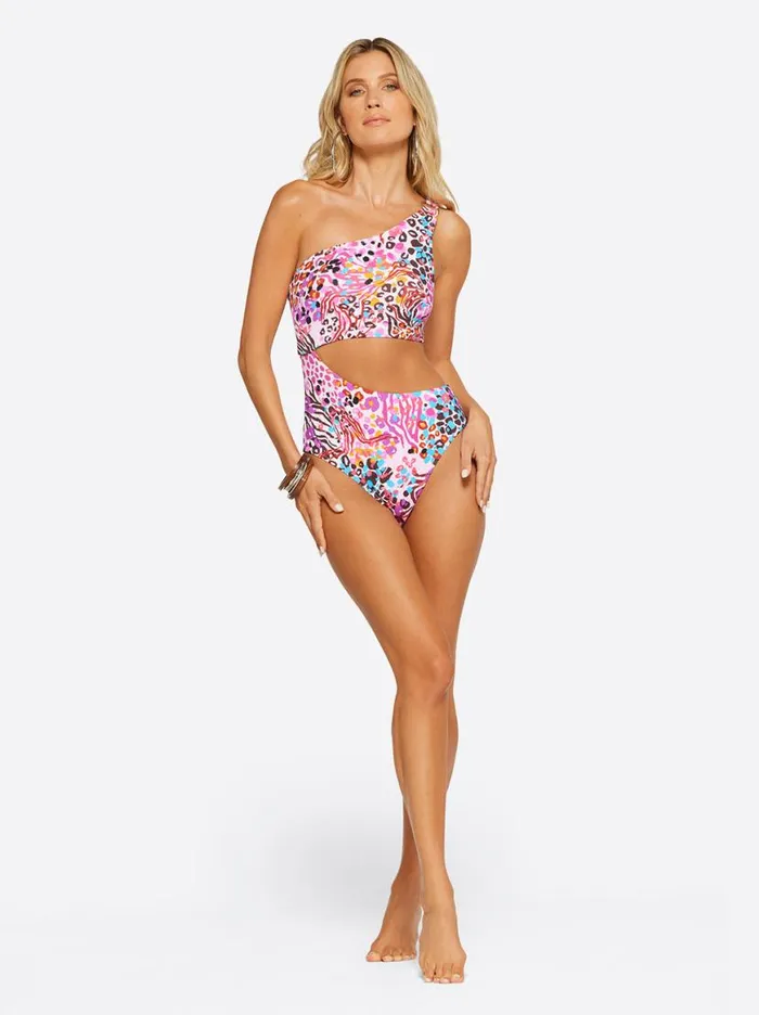 Women French Exit One Piece In Pink Multi Jessica Simpson Swim
