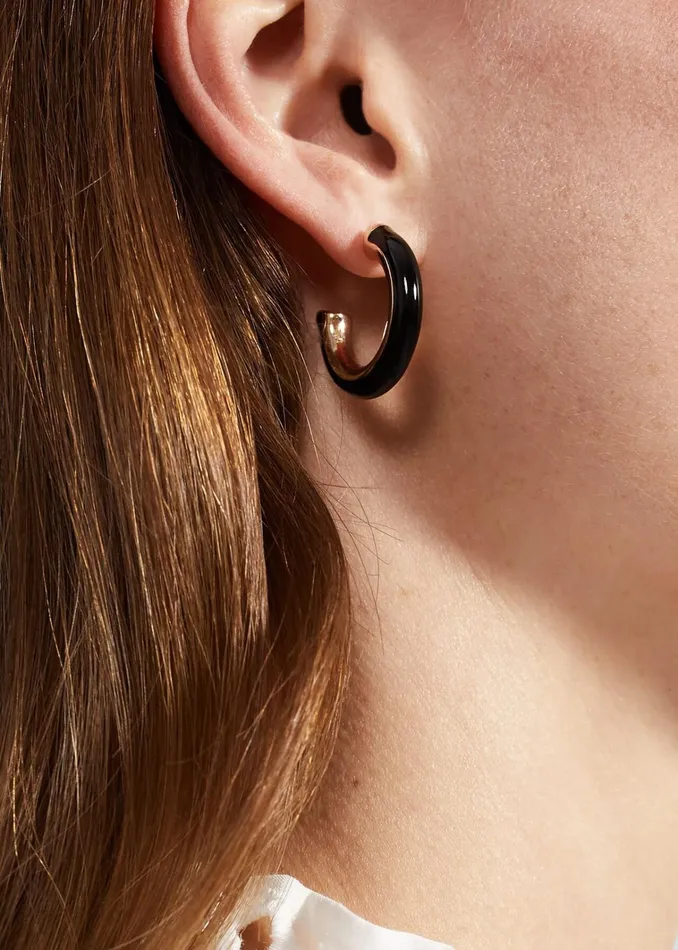 Women Gemma Hoop Earrings Black Gold Hobbs Jewellery
