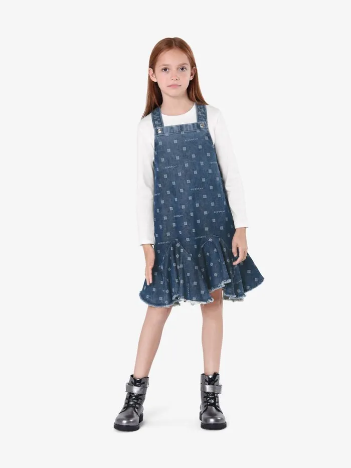 Women Girl 4 To 12 Years Givenchy Overalls Dress In GIVENCHY 4G Denim Denim Blue