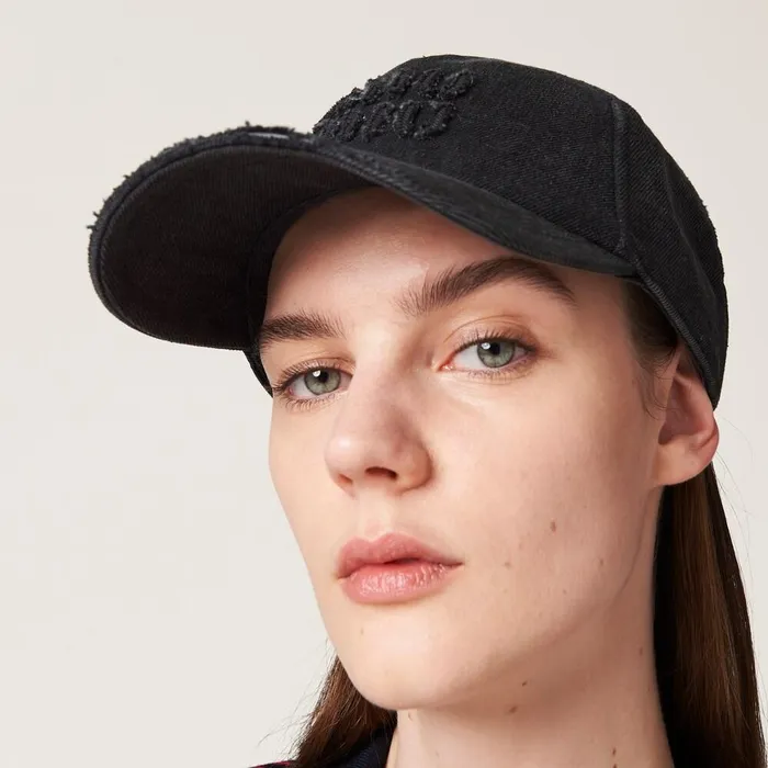 Women Hats And Gloves Miu Miu Denim Baseball Cap Black Women Hats And Gloves Miu Miu Denim Baseball Cap Black