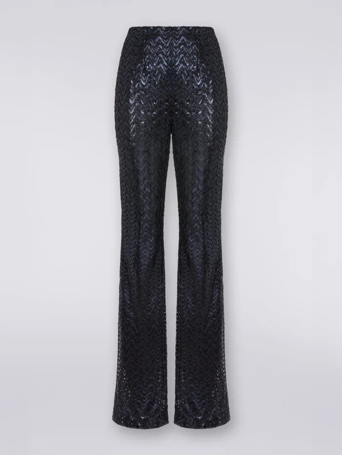 Women HighRise Trousers In Raschel Knit Wool And Viscose Black Missoni Trousers