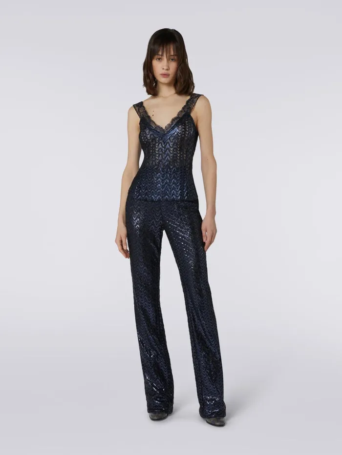 Women HighRise Trousers In Raschel Knit Wool And Viscose Black Missoni Trousers Women HighRise Trousers In Raschel Knit Wool And Viscose Black Missoni Trousers