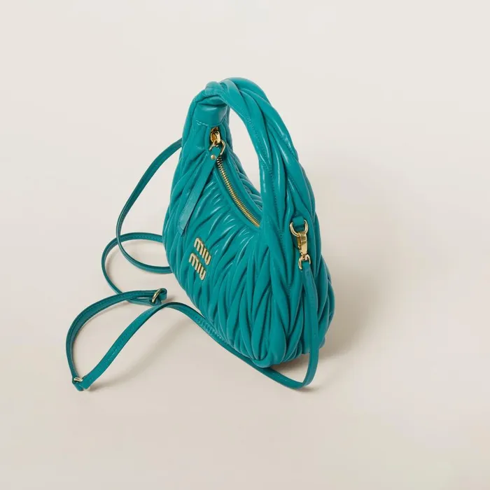 Women Hobo Bags Miu Miu Wander Matelass Nappa Leather Hobo Bag Peacock Blue Women Hobo Bags Miu Miu Wander Matelass Nappa Leather Hobo Bag Peacock Blue