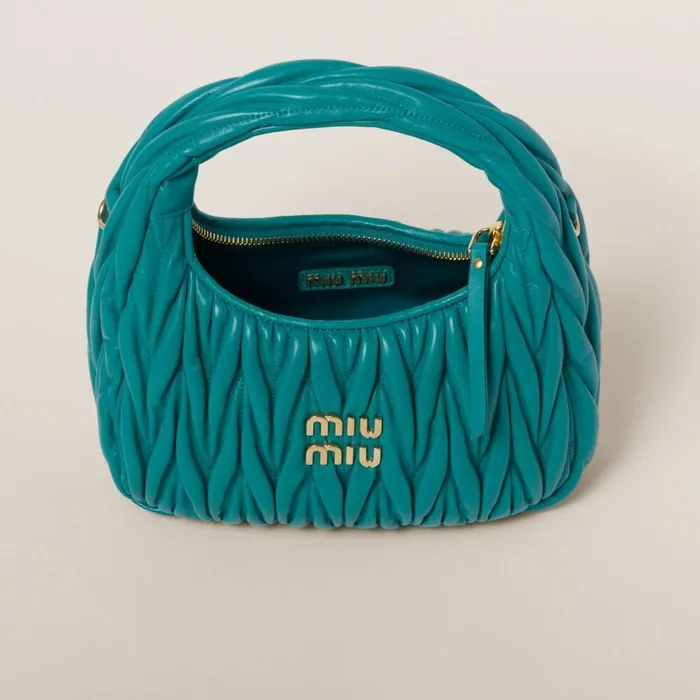 Women Hobo Bags Miu Miu Wander Matelass Nappa Leather Hobo Bag Peacock Blue Women Hobo Bags Miu Miu Wander Matelass Nappa Leather Hobo Bag Peacock Blue