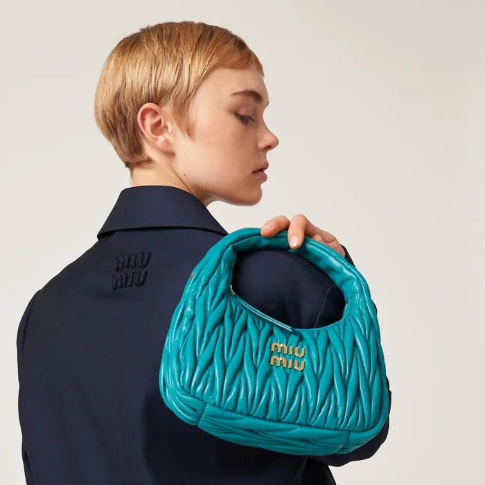 Women Hobo Bags Miu Miu Wander Matelass Nappa Leather Hobo Bag Peacock Blue Women Hobo Bags Miu Miu Wander Matelass Nappa Leather Hobo Bag Peacock Blue