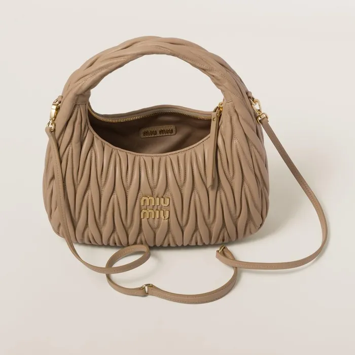 Women Hobo Bags Miu Miu Wander Matelass Nappa Leather Hobo Bag Sand Beige Women Hobo Bags Miu Miu Wander Matelass Nappa Leather Hobo Bag Sand Beige
