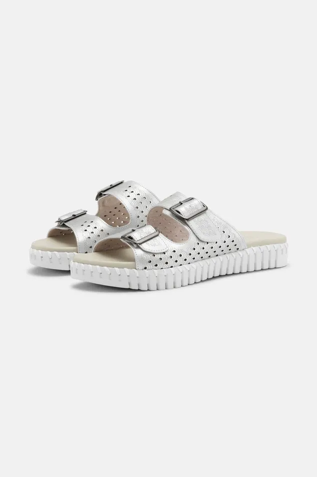 Women Ilse Jacobsen Tulip Flats Sandals 8211 Silver