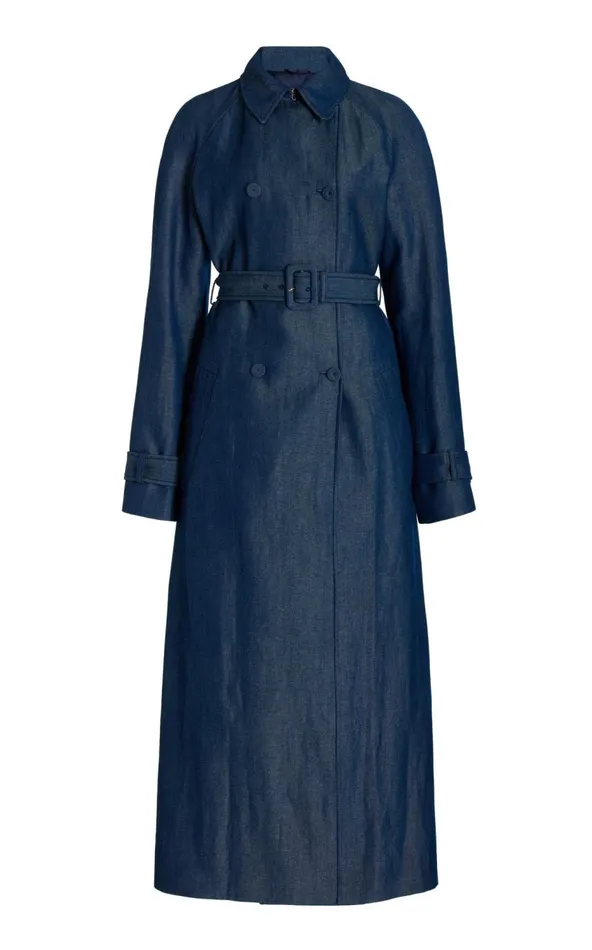 Women Jackets and Coats Gabriela Hearst Braden Trench Coat In Deep Fluorite Blue Virgin Wool Linen Twill