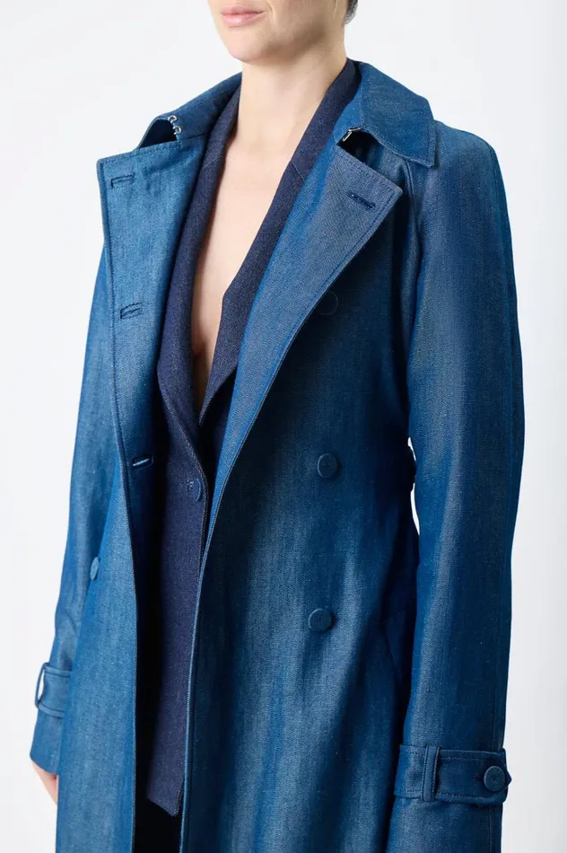 Women Jackets and Coats Gabriela Hearst Braden Trench Coat In Deep Fluorite Blue Virgin Wool Linen Twill