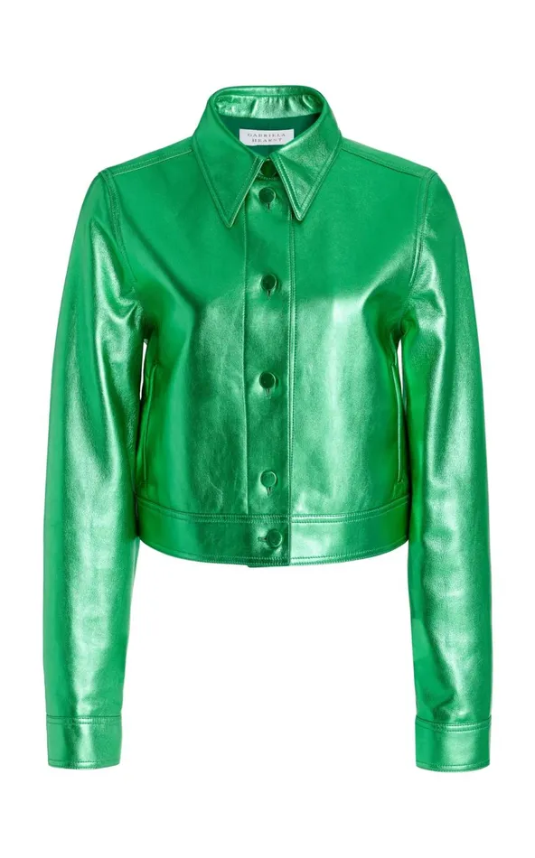 Women Jackets and Coats Gabriela Hearst Thereza Jacket In Variseite Green Metallic Nappa Leather Women Jackets and Coats Gabriela Hearst Thereza Jacket In Variseite Green Metallic Nappa Leather