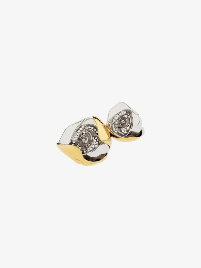 Women Jewelry Givenchy Flower Double Fingers Ring In Metal With Crystals Goldensilvery