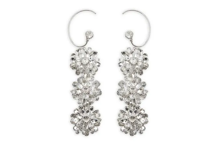 Women Jewelry Tom Ford Brass And Crystal Flower Earrings Silver Crystal