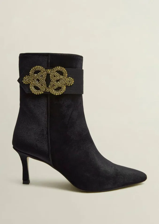 Women Keston Embellished Velvet Ankle Boots Black Hobbs Boots