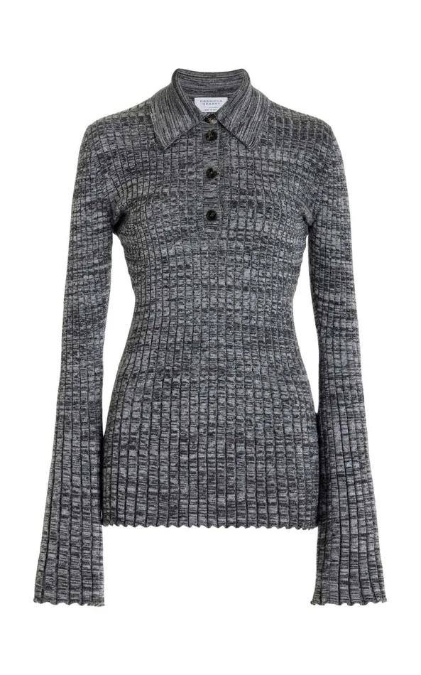Women Knitwear Gabriela Hearst Alam Knit Polo In Charcoal Melange Cashmere