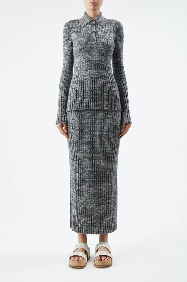 Women Knitwear Gabriela Hearst Alam Knit Polo In Charcoal Melange Cashmere
