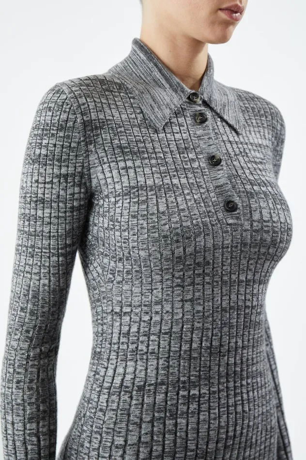 Women Knitwear Gabriela Hearst Alam Knit Polo In Charcoal Melange Cashmere