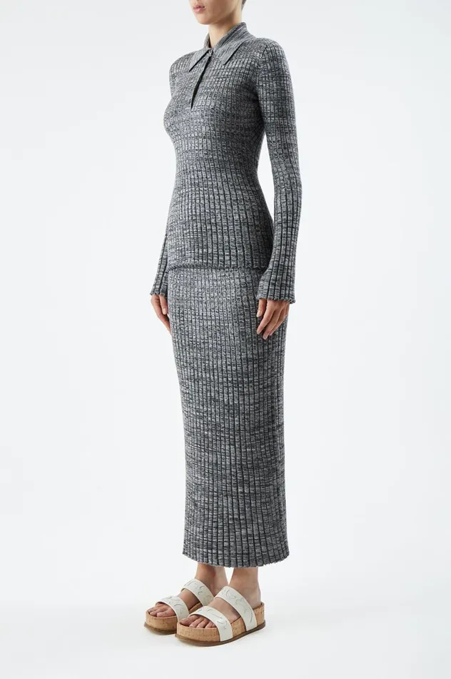 Women Knitwear Gabriela Hearst Alam Knit Polo In Charcoal Melange Cashmere