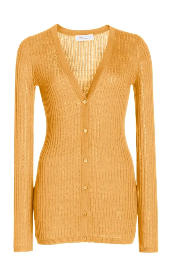 Women Knitwear Gabriela Hearst Homer Pointelle Knit Cardigan In Fluorescent Orange Cashmere Silk Women Knitwear Gabriela Hearst Homer Pointelle Knit Cardigan In Fluorescent Orange Cashmere Silk