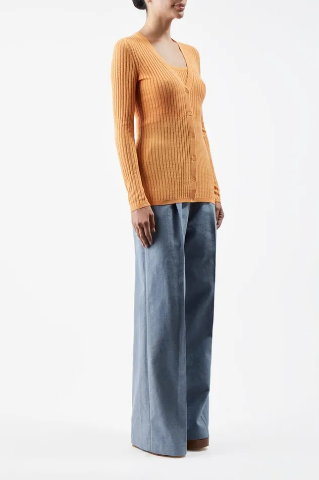 Women Knitwear Gabriela Hearst Homer Pointelle Knit Cardigan In Fluorescent Orange Cashmere Silk